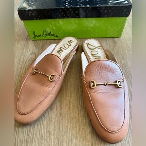 Sam Edelman Saddle Leather Light Brown Linnie Classic Mules Size 7.5